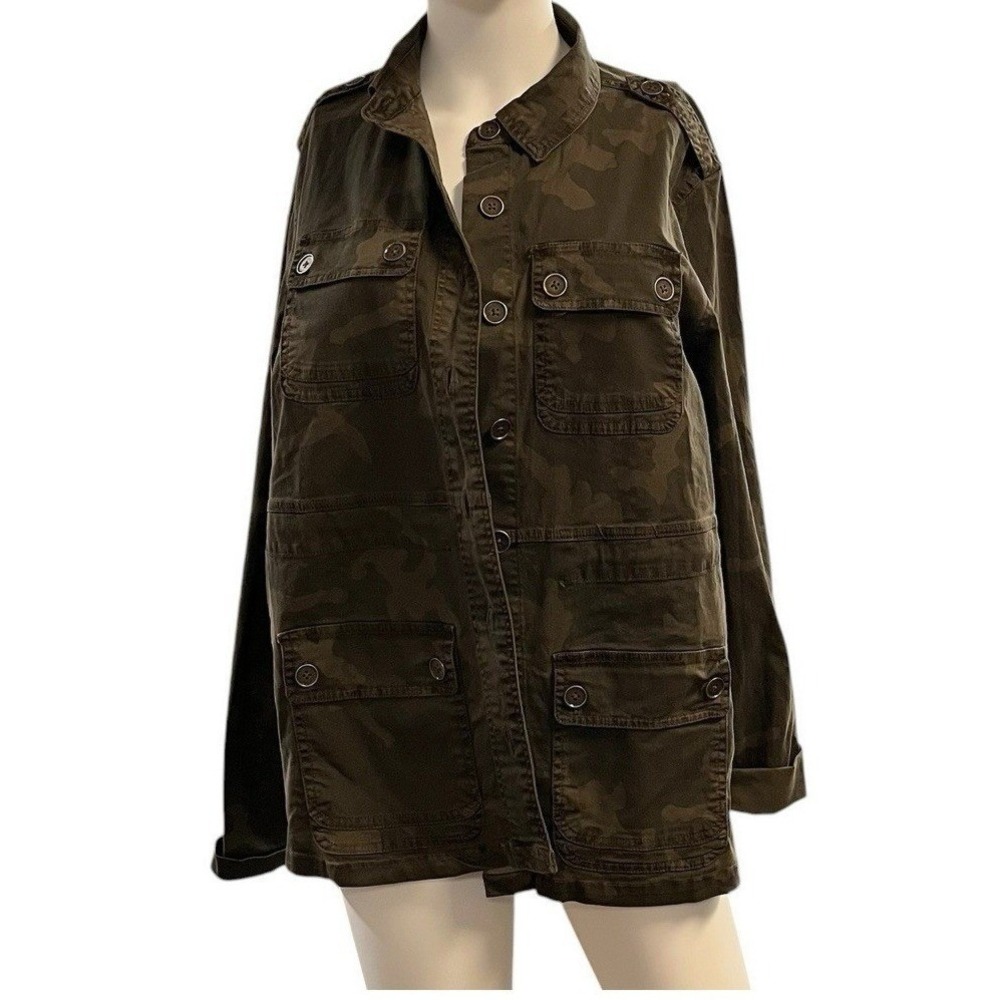 Wearables XCVI Jacket Dark Camo Lightweight Utlility Military Casual Lagenlook